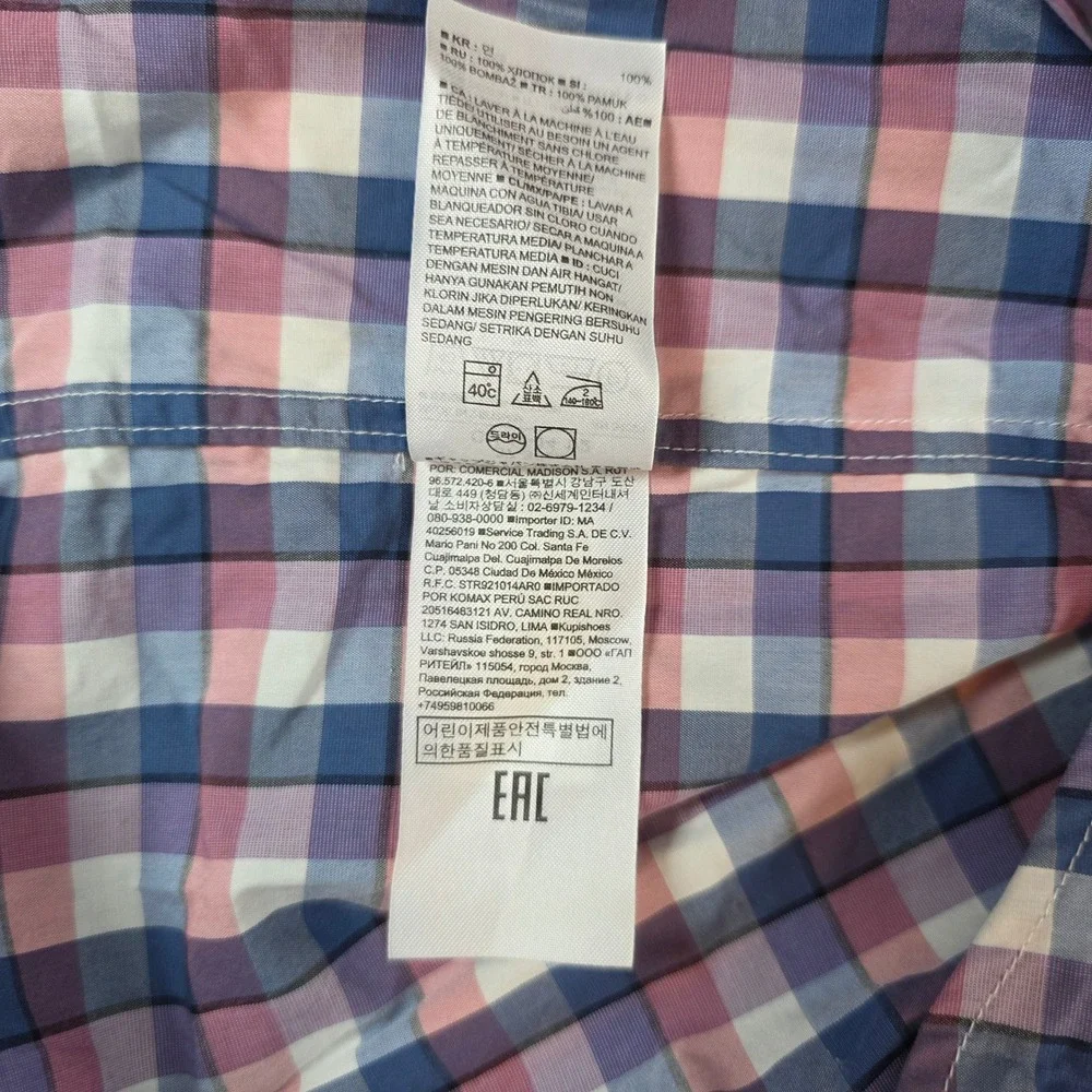 Banana Republic Mens S Blue Pink Plaid Button Down Grant Fit Supima Cotton Shirt